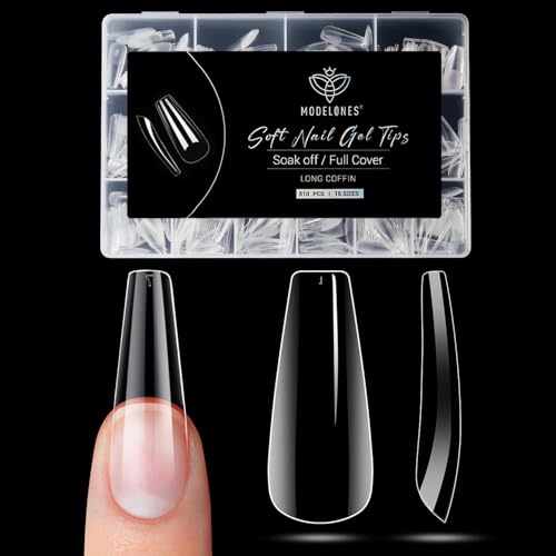 Modelones Long Coffin Nail Tips 510pcs Fake Nails Gel Clear