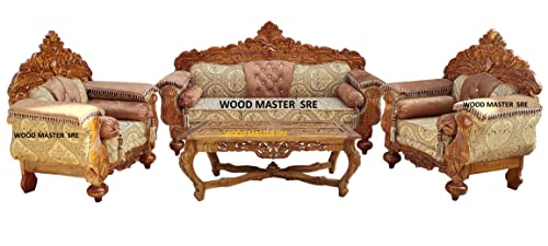 Image of Luxury Wooden Teakwwood Five Seater Sofa Set for Living Room (Honey Brown) Solid Wood Outdoor Chair 5 Seater Sofa | (4)
