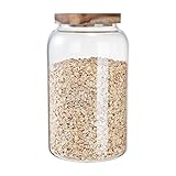 KSLE 100FL OZ Large Glass Storge Jar with Airtight Wooden Lid, 5mm Thicken Glass Storage Canisters Container Clear Flour and Sugar Container Wide Mouth Cereal Dispenser Jar for Oatmeal, Candy, Coffee,Dog Treats