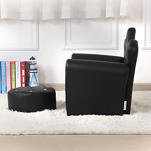 Getifun Kids Sofa Chair/Wooden Frame Toddler Upholstered Couch/Pvc Leather Children Chair With Ottoman For Baby Gift (Black) #TOP6
