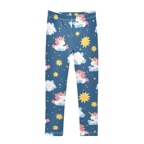 Cute Cartoon Girls' Leggings Toddler Doodles Unicorns Stars Blue Kids Yoga Pants Dance Active Tights 4T