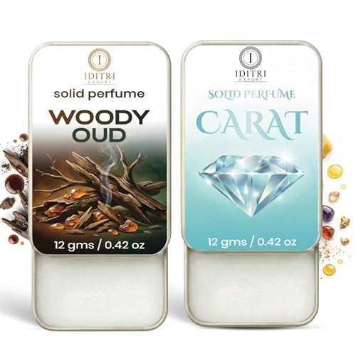 Image of IDITRI EXPORT Solid Perfume |Woody oud&Carat Alcohol Free Wax Perfume Balm, Long Lasting | Pocket Tin 12g, Pack Of 2| Non Greasy Smooth Glide, Travel Friendly Men And Women