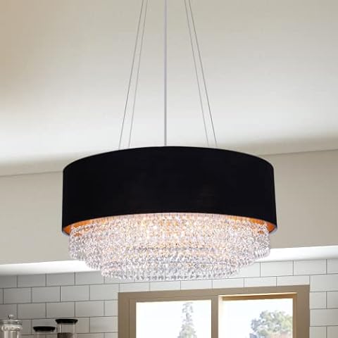 Wellmet Modern Black Drum Crystal Chandelier Cover
