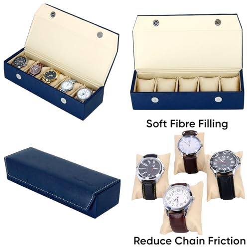 Image of Hard Craft Watch Organizer Holder Jewelry Accessories Display Storage Case Watch Organiser Collection Box 5 Slots In PU Leather For Men Women Rust Color