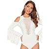 SweatyRocks-Womens-Cold-Shoulder-Fringe-Long-Sleeve-Sheer-Mesh-Jumpsuit-Bodysuit SweatyRocks Women's Cold Shoulder Fringe Long Sleeve Sheer Mesh Jumpsuit Bodysuit White X-Small