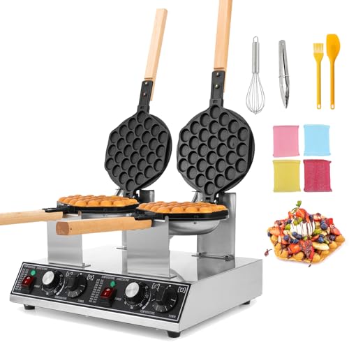 Image of Dyna-Living Bubble Waffle Maker Commercial Double-head Egg Puff Waffle Maker, 1400W & 1400W Non-stick Hong Kong Bubble Waffle Machine, 180° Rotating, Non-stick Coating, Dual Temperature Control