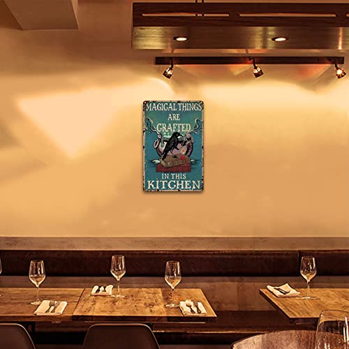 Wiccan Decor Kitchen Witch Kitchen Witch Decor Poster Tin Sign,Crow Magical Things Are Crafted In This Kitchen,Vintage Metal Sign For Indoor Farmhouse Coffee Shop Halloween Wall Decor 12X8 Inch #TOP3