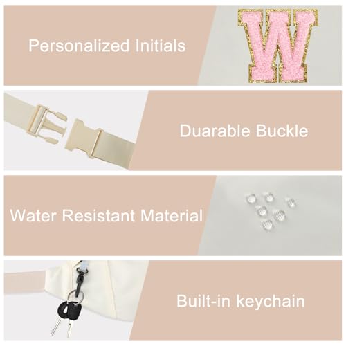 Image of MAXTOP Birthday Gifts for Women Men,Personalized Initial Letter Patch Fanny Pack Crossbody Bag with 3-Zipper Christmas Gift Trendy Stuff for Daughter Sister Her,Beige W