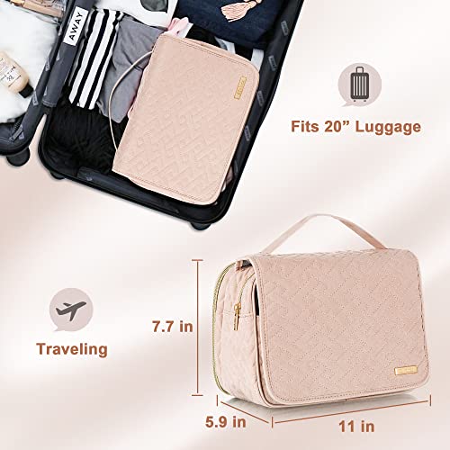 Elviros Hanging Toiletry Bag For Women, Large Travel Makeup Bag Cosmetic Case, Water-Resistant Travel Organizer For Toiletries Accessories (Pink) #TOP6