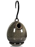 Byer of Maine Egg Bird Home for Small Songbirds, Sandy Granite, High Fired Porcelain Stoneware, Ceramic Bird House, Glaze Finish, with Forged Steel Hook