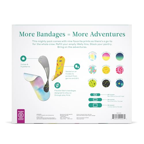 Image of Welly Bandage Refill Ready Pack | Adhesive Flexible Fabric Bandages | Bulk Assorted Shapes and Patterns for Minor Cuts, Scrapes, and Wounds - 200 Count (Pack of 2)