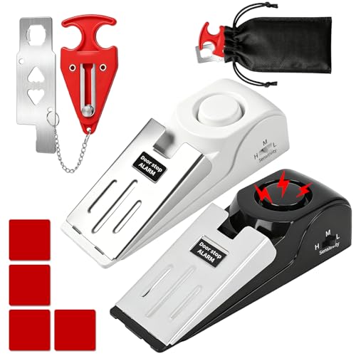 3Pack Portable Door Lock & Door Stop Alarm, Door Stopper with 120db Loud Security Alarm Dual Protection Security Door Kit for Traveling Hotel Door Lock Travel Safety