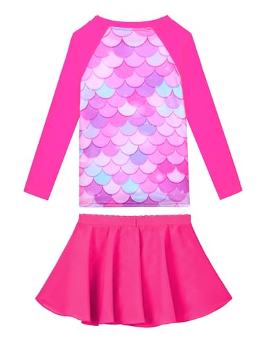 Image of Snowheart Girls Rash Guard Swimsuit Set Long Sleeve Bathing Suit Two Piece 3-12 Years