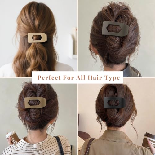 Image of 8 Pack Neutral Matte Flat Hair Clips for Women - Large No-Slip Rectangle Claw Clips Thick & Thin Hair, Strong Hold Square Hair Accessories