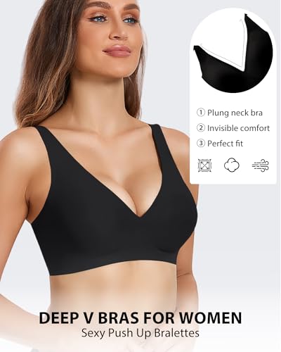 Image of Gailife Deep V Jelly Bras for Women No Underwire Wireless Seamless Push Up Bra Comfort Support Plunge Bralette Full Coverage