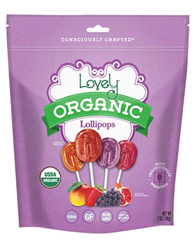 ORGANIC Lollipops - Lovely Co. 7oz Bag (40 count) - Strawberry, Pomegranate, Mango & Grape Flavors | NO HFCS, GLUTEN or Fake Ingredients, 100% VEGAN & Kosher!