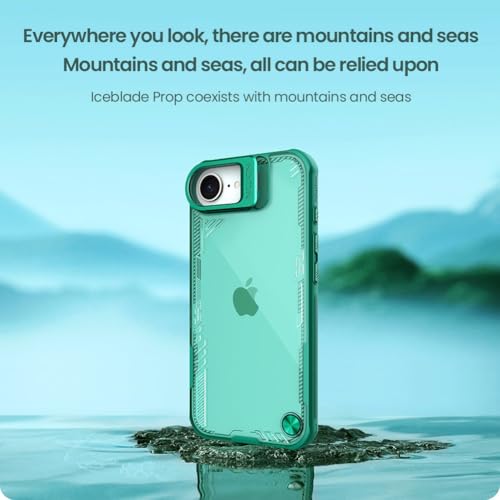 Image of Nillkin Case for Apple iPhone 16E / 17E (6.1 inch Inch) Iceblade Prop Case with Corner Air Bag + Aluminium Hollow Version Protect Stand Scratch & dust Proof Green