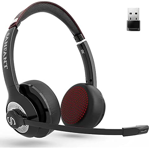 Sanfant Bluetooth Headset V5.0 Stereo Wireless On-Ear Headphones with Microphone Flip-up to Mute & USB Dongle, 22+Hrs Talktime Bluetooth/Wired Office Headset for PC/Laptop/Computer/Cell Phone Cover