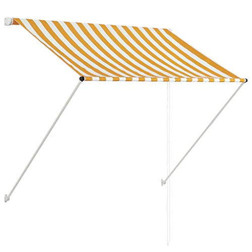 vidaXL Markise, Klemmmarkise Einziehbar, Sonnenschutz für Fenster Terrasse Balkon, Balkonmarkise Fallarmmarkise Fenstermarkise, 150×150cm Gelb Weiß