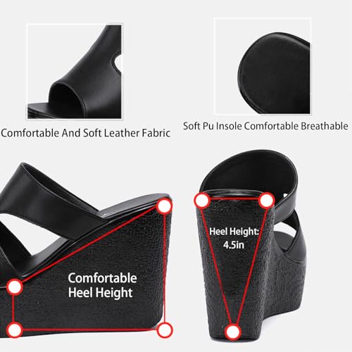 Women'S Leather Cutout Platform Wedge Sandals Fashion Round Open Toe Slip On Wedge Slides Sandals Summer Leisure Beach Vacation Slides2