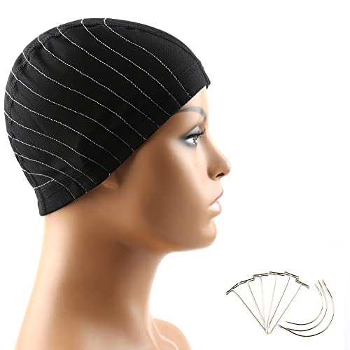 Bella Hair Mesh Dome Wig Cap with Guideline Map for Making Wigs, Perfect for Beginners Sewing 4x4 Lace Closure, Stretchable Hairnet with Wide Elastic Band (Medium, Black)