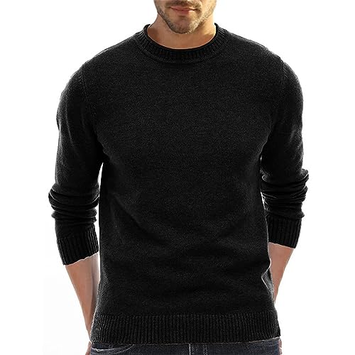 Ymosrh Men's Light Sweater Casual Basic Knit Sweaters Long Sleeve Solid Crew Neck Winter Pullover Thermal Tops, M-2XL