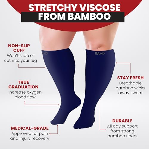 Image of BAMS Compression Socks Women & Men- Premium Bamboo Ultra Soft No-Smell 15-20 mmHg