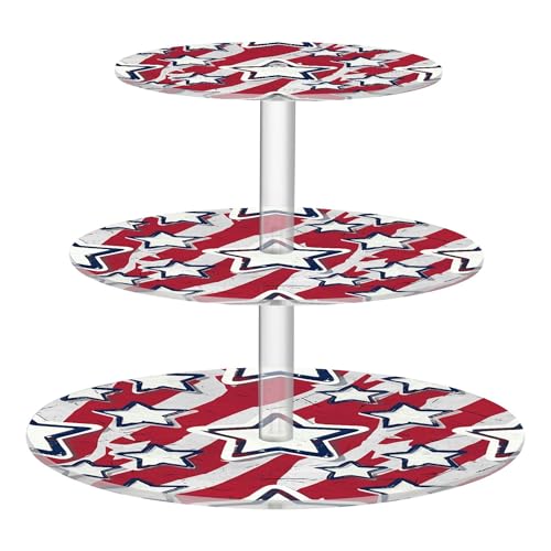 PYBUG Independence Day 3 Tier Acrylic Cupcake Stands Tower,Dessert Table Display Set for Tea Party,Wedding,Birthday, Baby Shower