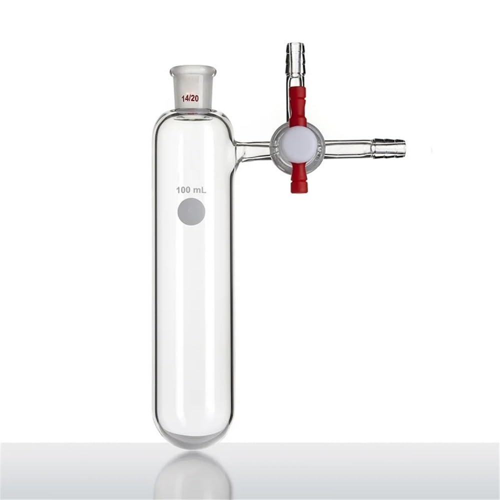 Cristalería de Laboratorio Tubo de reacción con abertura de 2 mm, matraz de PTFE con válvula de tres vías, vidrio de borosilicato F82(350mL-F824350S)