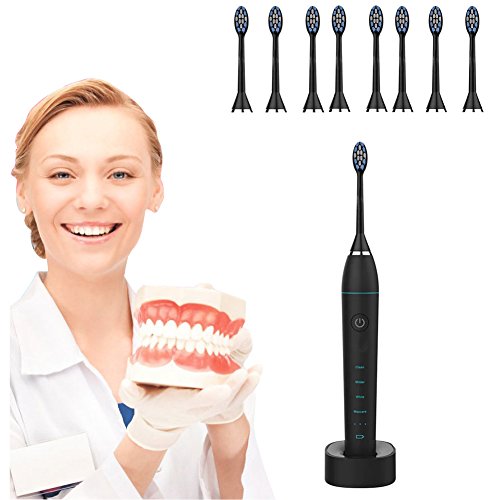 Jiuhuazi Brosse à Dents électrique Sonique Vibration Imperméable USB Recargable Smart Batterie Dents Sensibles 4 Modes 12 Stalles 3 Têtes de Remplacement dentistes recommandés