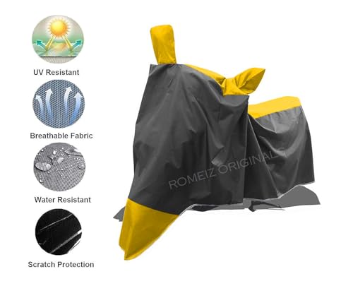 Image of Two Wheeler - Bike Cover for New RE Bear 650 Bike Cover with Water-Resistant and Dust Proof Premium 190T Fabric Yellow Stripe