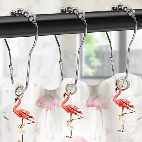 Velozap F2045502 Flamingo Shower Curtain Hooks, Pink Flamingo Bathroom Decor Summer Beach Decorative Shower Curtain Hooks Rings Bathroom Decorative Accessories Set Of 12 thumb #2