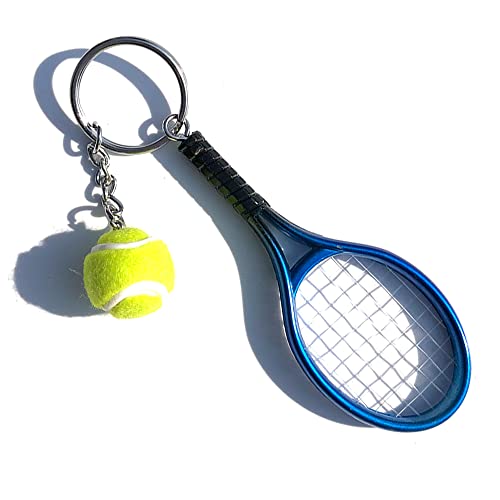 Color Mini Tennis Racket with Ball Keychain Key Ring
