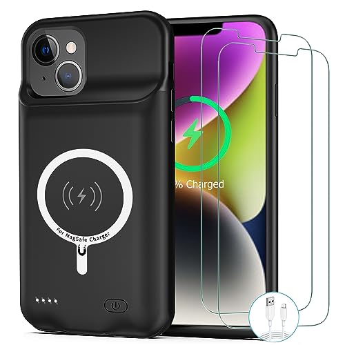 Battery Case for iPhone 14 Plus [12000mAh] Enhanced Rechargeable Portable Qi Wireless Charger Case Battery Pack Support CarPlay Wireless Charging Case Compatible with iPhone 14 Plus (6.7 inch)-Black
