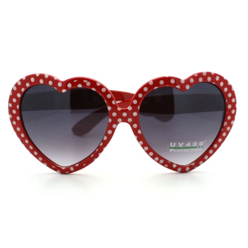 Red Heart Love Sunglasses Cute Heart Shape Frame with Polka Dots2