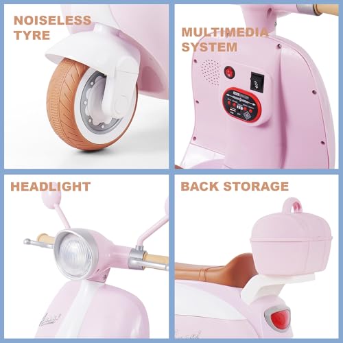 Image of Little Rides Lambretta Scooter | Rechargeable Battery Operated Ride-On Bike for Kids | Ages 2 to 5 Years | Premium Ride-On Toy Bike for Toddlers - Children - (Pink)