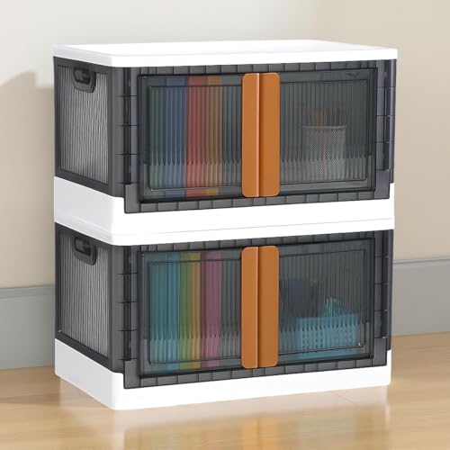 Image of ALOXE Plastic Cupboard for Bedroom & Storage | Stackable Organizer with Front Doors | Compact Multipurpose Cabinet for Clothes, Toys & Essentials | 2 Tier