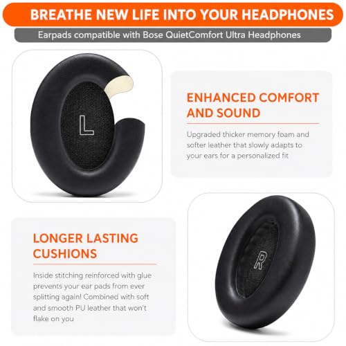 Image of Mizi Replacement Earpads Compatible with Bose QuietComfort Ultra Gen 1 & Gen 2 Wireless Headphones, Premium Protein Leather Ear Cushions High-Density Memory Foam for Noise Isolation & Comfort - Black