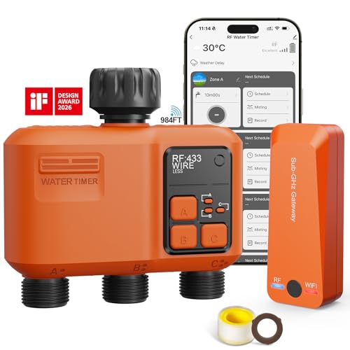 Smart WiFi Sprinkler Timer 3 Zone,WiFi Water Timer for Garden Hose with 984 FT Range,APP & Remote...