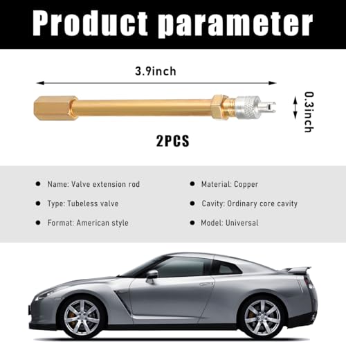 Image of 2 PCS Brass Auto Tire Valve Extension Adaptor, 50mm /1.97 inch Long Brass Auto Tire Repair Tools, Air Tyre Stem Extender Inflation Straight Bore for RV Truck, Car Accessories (100mm)