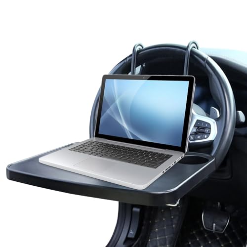 Escritorio de Coche para Volante, Bandeja de Asiento Plegable | Ordenador portátil Multifuncional, Bandeja para Comer y Escribir, Ideal para Trabajar en el Coche, con Soporte para Tazas y tabletas