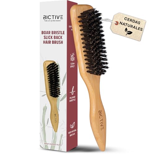 BICTIVE® Cepillo Cerdas Jabali Clean Look. Cepillo Cerdas Naturales para Recogidos de Pelo y Alisar. Cepillo Pelo Antirotura, Antiencrespamiento, Peine Jabali, Cepillo Pulidor Pelo. Todo tipo de Pelo