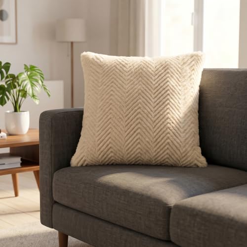 Image of Wakefit Designer Cushion Cover | 24x24 inch | Plush Fur Feel | Velvet Fabric | Machine Washable | Pack of 1 | Fur Beige