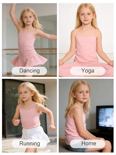 Image of Girls Undershirts Camisole Tank Tops for Kids with Adjustable Straps Cotton Dance Cami for Teen 5-12 Years