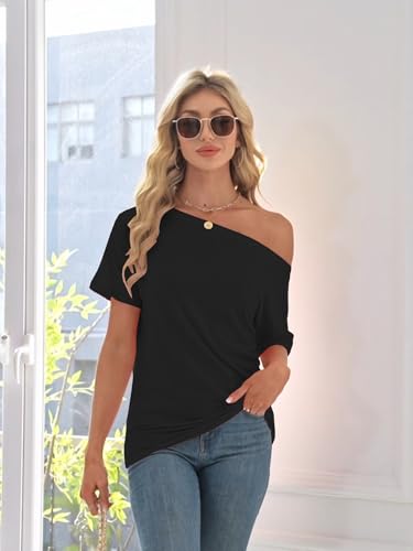 Off the Shoulder Tops for Women Short Sleeve Batwing Shirts Oversized Tee Tunic Summer Casual Loose Fit4