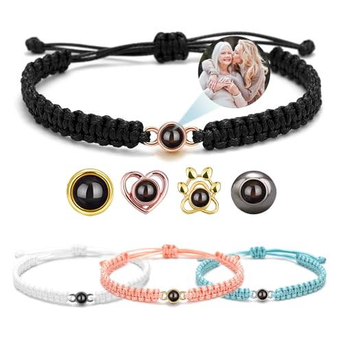 BEXOA Bracelet Photo Personnalisé - Bracelets Personnalisable Rond avec Image à l'intérieur, Cadeau Saint-Valentin Fête des Pères mères Pour Femme Homme Maman (Bracelet)