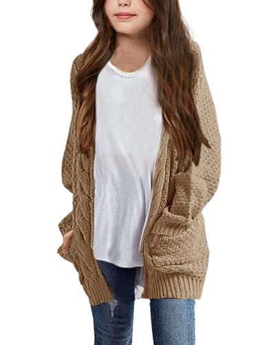 Girls Long Sleeve Cardigan Sweaters Open Front Cable Knit Chunky Cardigans Kids Oversized Cute Outerwear Coat