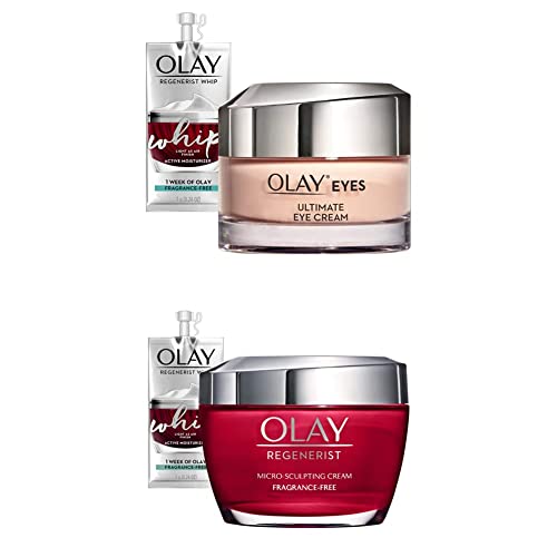 Olay Ultimate Eye Cream, 0.4 Oz + Whip Face Moisturizer Gift Set and Regenerist Micro-Sculpting Cream Face Moisturizer, 1.7 Ounce + Whip Face Moisturizer Gift Set