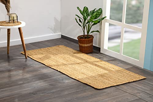 Spetebo Jute Teppich geflochten Natur - rechteckig / 200 x 80 cm - Kurzflor Läufer im Ethno-Style -...