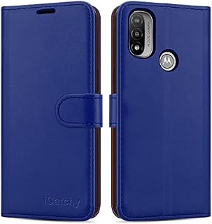 iCatchy for Motorola Moto E20 / E30 / E40 Case Leather Wallet Book Flip Folio Stand View Magnetic Closure with Card Slots Cover (Blue)